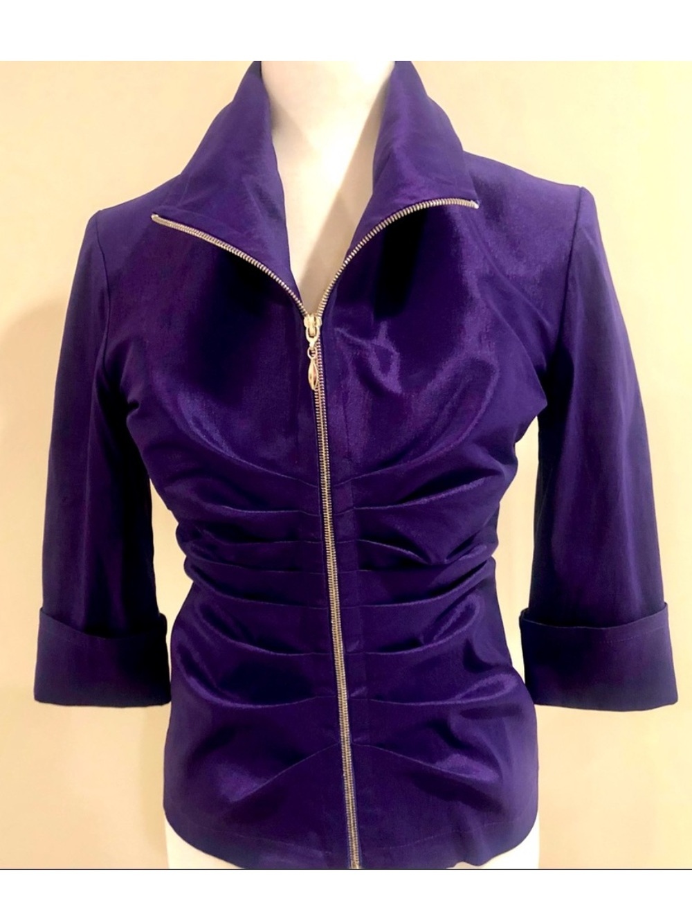 Joseph Ribkoff Purple Satin Ruched Jacket-LIKE NEW • DISCOUNTED PRICE - Picture 4 of 11